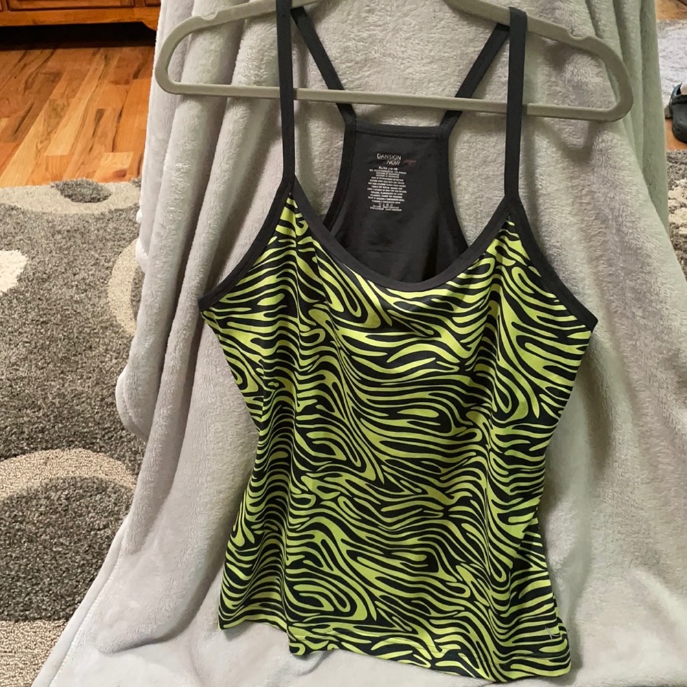 Danskin now yoga tank built in bra grey/lime  trim. XL